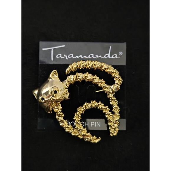 Vintage Taramanda Twisted Rope Arched Back Cat Gold Tone Pin Brooch - Picture 1 of 5